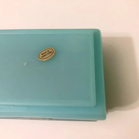 Vintage Trinket Box Blue Plastic Hong Kong Hinged Floral Case Flaws - Picture 16 of 16
